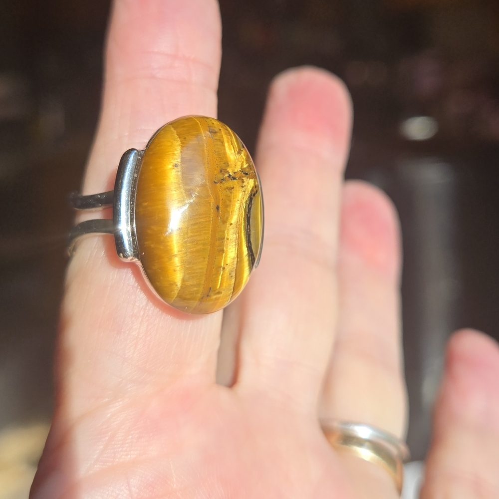 Tiger's Eye Silver Ring sz 8 adjustable - Picture 7 of 10